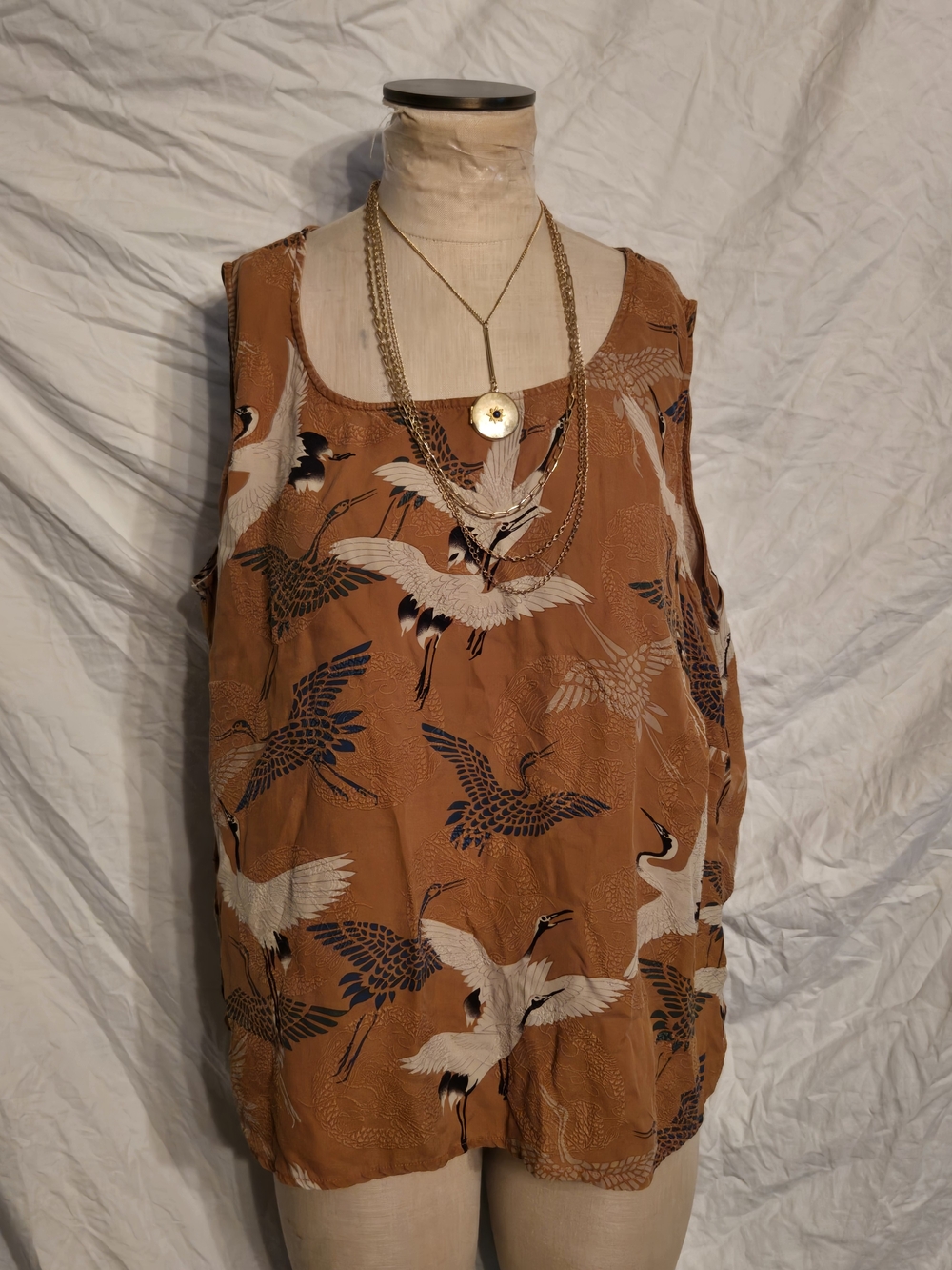 Citron Rust Brown Crane Print Short Sleeve Tee - Picture 8 of 8